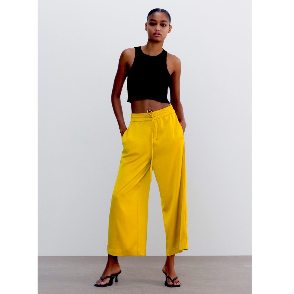Zara Mustard high waisted flowy pants